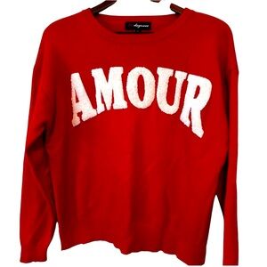 Amour Oversized Love Pullover by 33 Degrees red, long sleeve raised letter Small